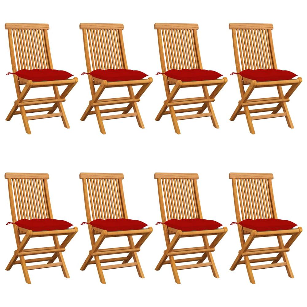 Patio Chairs with Red Cushions 8 pcs Solid Teak Wood. Picture 12
