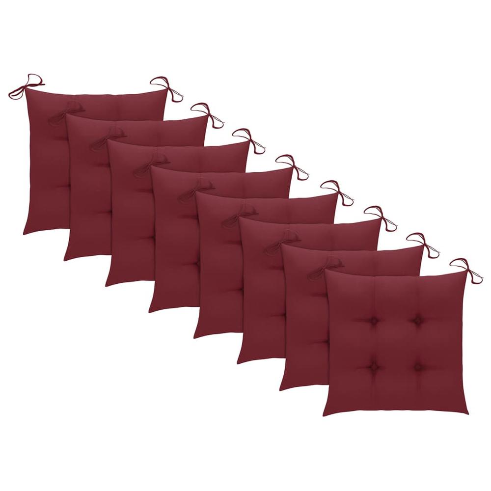 Patio Chairs with Wine Red Cushions 8 pcs Solid Teak Wood. Picture 6