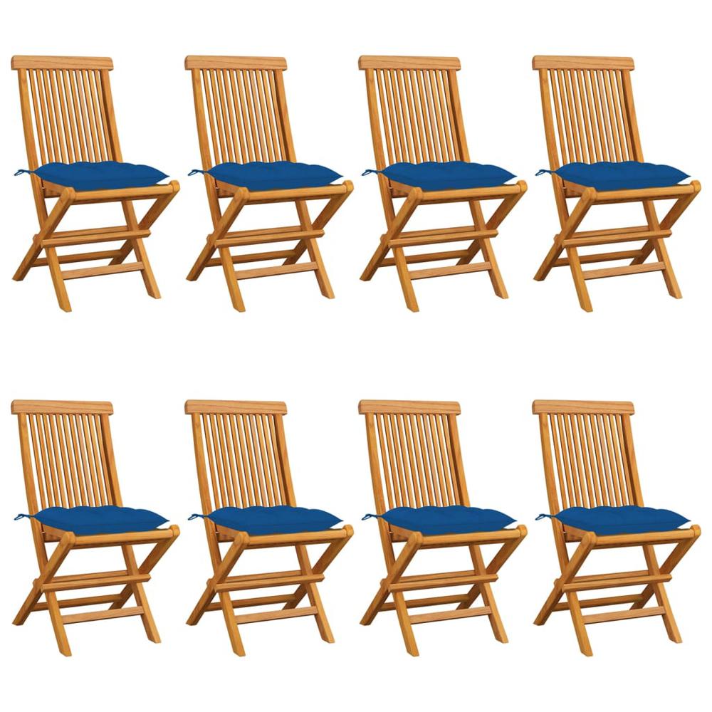 Patio Chairs with Blue Cushions 8 pcs Solid Teak Wood. Picture 12