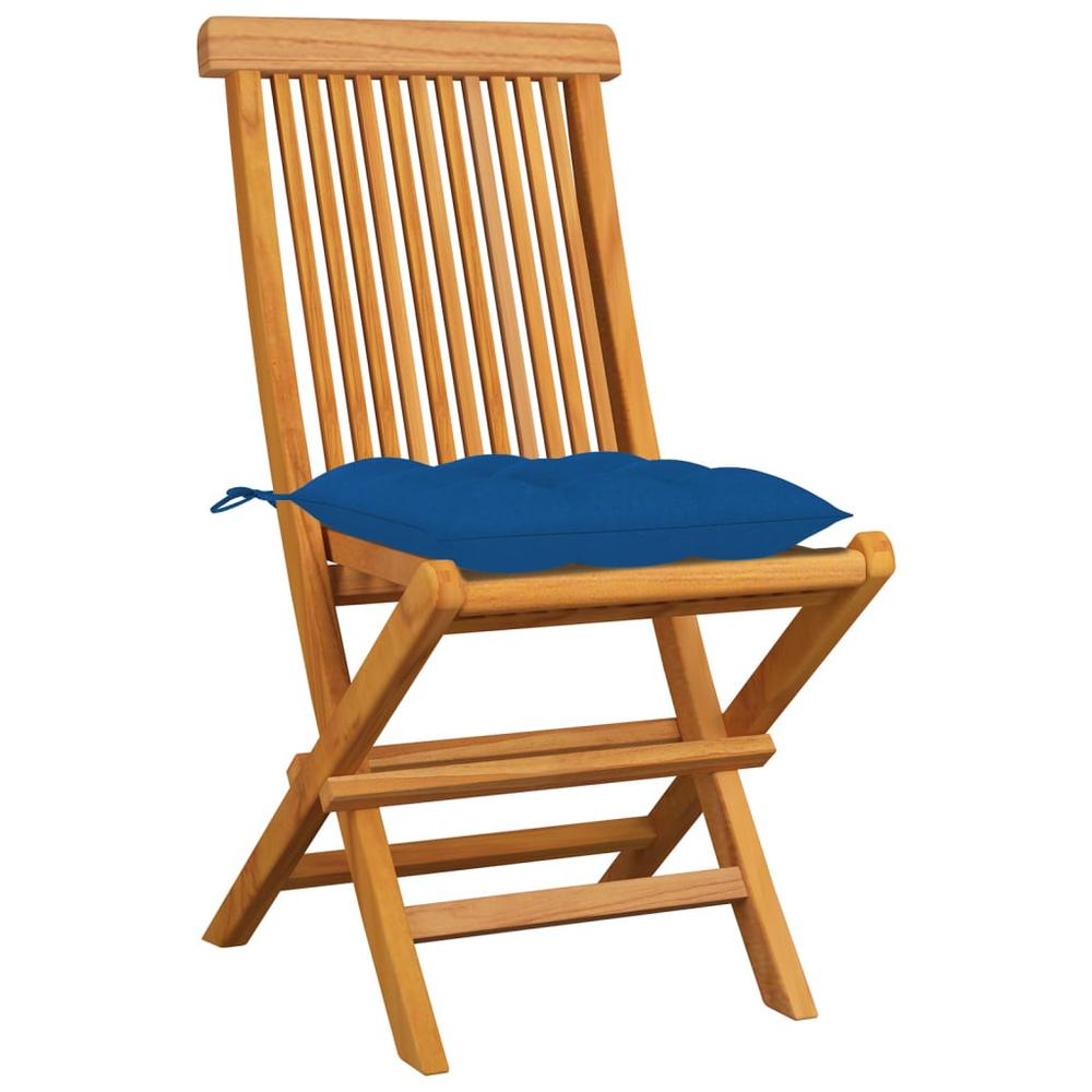Patio Chairs with Blue Cushions 8 pcs Solid Teak Wood. Picture 2