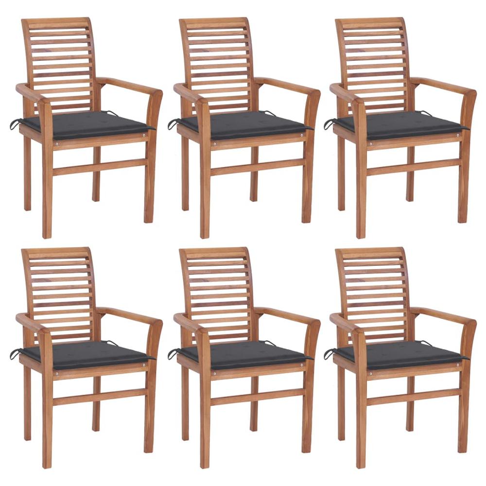 Dining Chairs 6 pcs with Anthracite Cushions Solid Teak Wood. Picture 12
