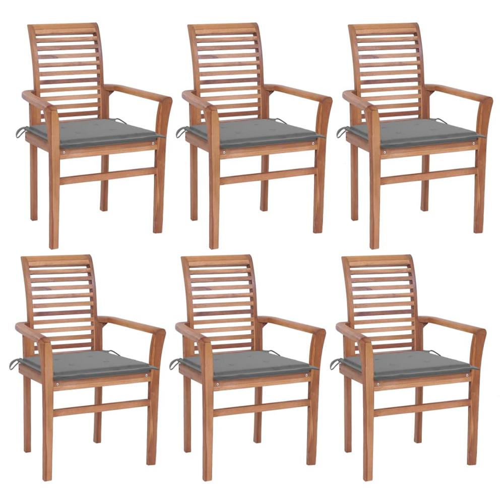 Dining Chairs 6 pcs with Gray Cushions Solid Teak Wood. Picture 12