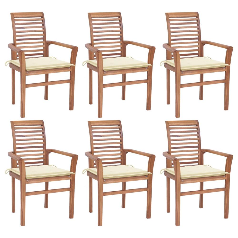 Dining Chairs 6 pcs with Cream Cushions Solid Teak Wood. Picture 12