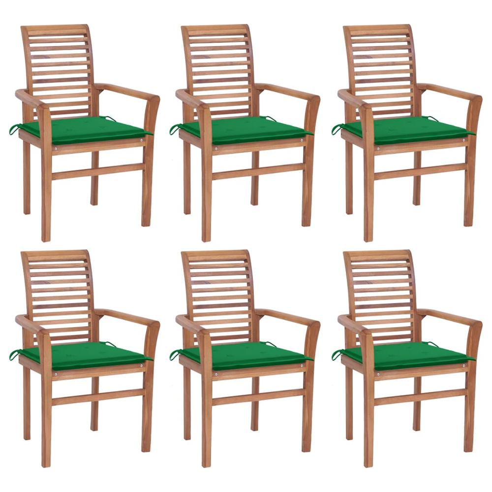 Dining Chairs 6 pcs with Green Cushions Solid Teak Wood. Picture 12