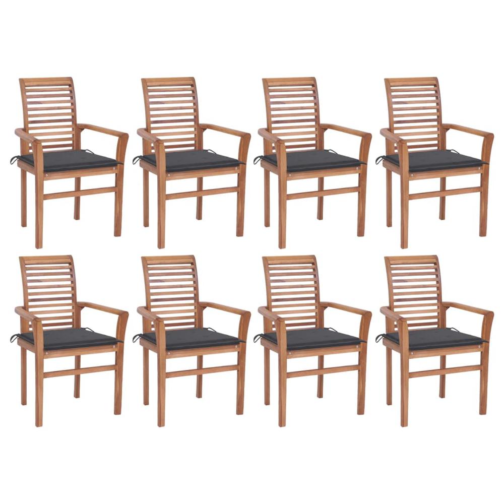 Dining Chairs 8 pcs with Anthracite Cushions Solid Teak Wood. Picture 12