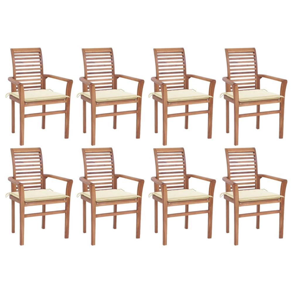 Dining Chairs 8 pcs with Cream Cushions Solid Teak Wood. Picture 12