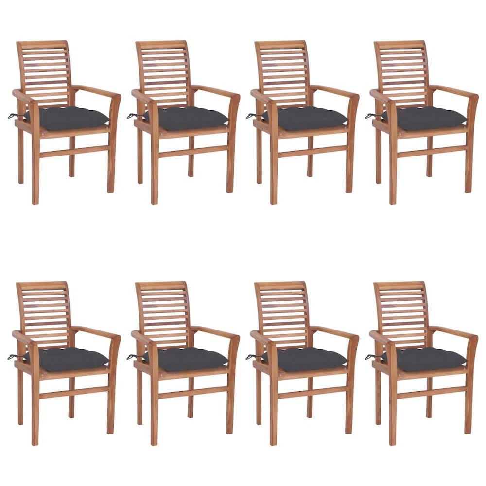 Dining Chairs 8 pcs with Anthracite Cushions Solid Teak Wood. Picture 12