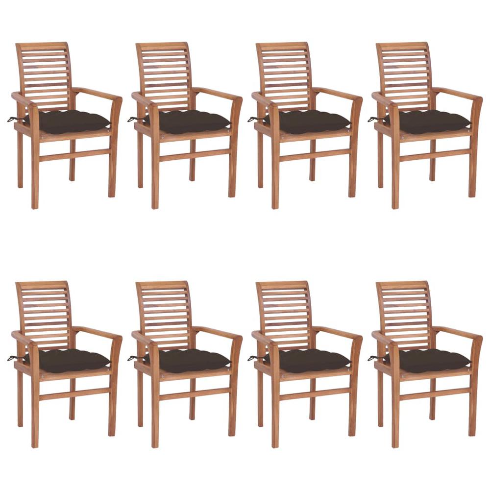 Dining Chairs 8 pcs with Taupe Cushions Solid Teak Wood. Picture 12