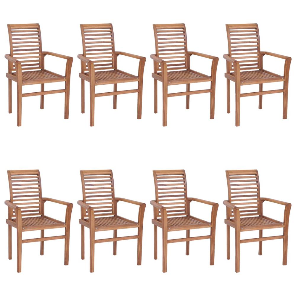 Dining Chairs 8 pcs with Taupe Cushions Solid Teak Wood. Picture 2