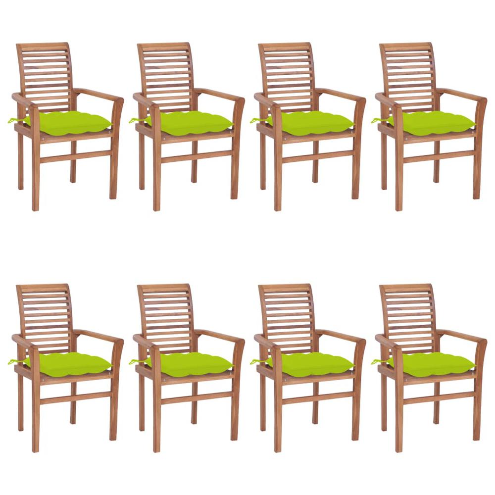 Dining Chairs 8 pcs with Bright Green Cushions Solid Teak Wood. Picture 12