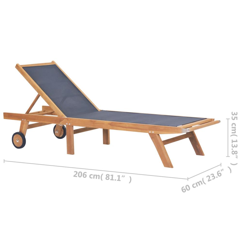 vidaXL Folding Sun Loungers with Wheels 2 pcs Solid Teak and Textilene 3000. Picture 10