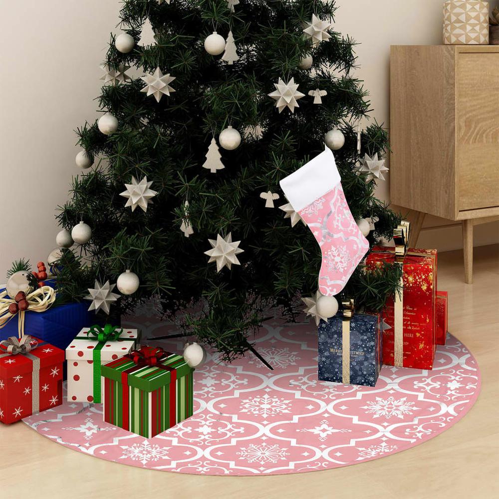 vidaXL Luxury Christmas Tree Skirt with Sock Pink 48" Fabric. Picture 1