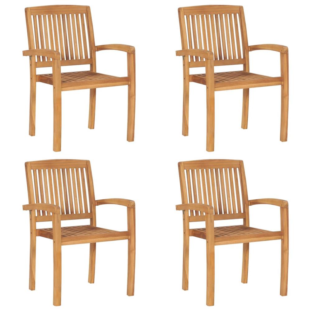 Stacking Patio Chairs 4 pcs Solid Teak Wood. Picture 5