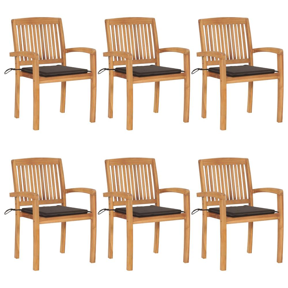 Stacking Patio Chairs with Cushions 6 pcs Solid Teak Wood. Picture 12