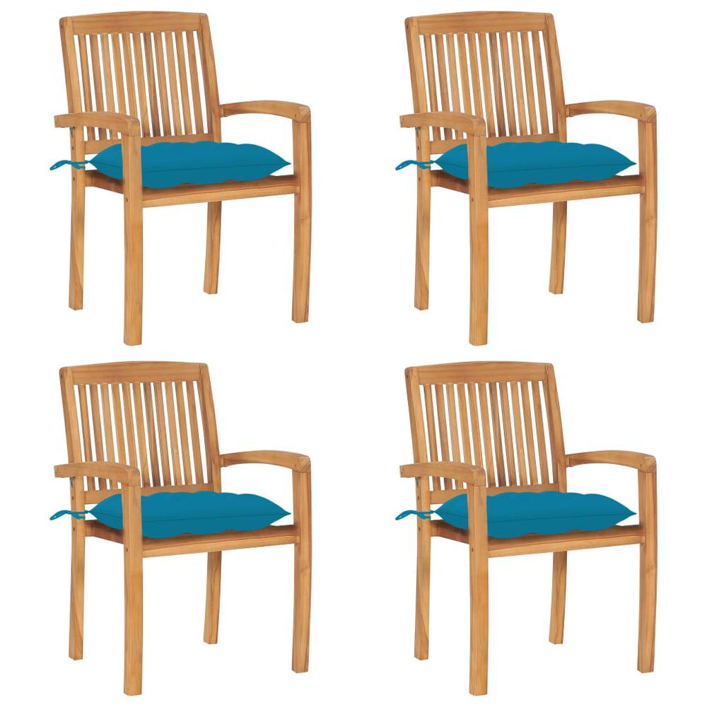 Stacking Patio Chairs with Cushions 4 pcs Solid Teak Wood. Picture 12