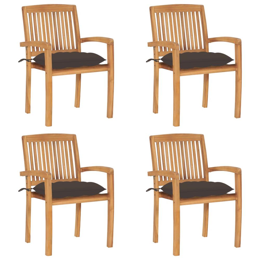Stacking Patio Chairs with Cushions 4 pcs Solid Teak Wood. Picture 12