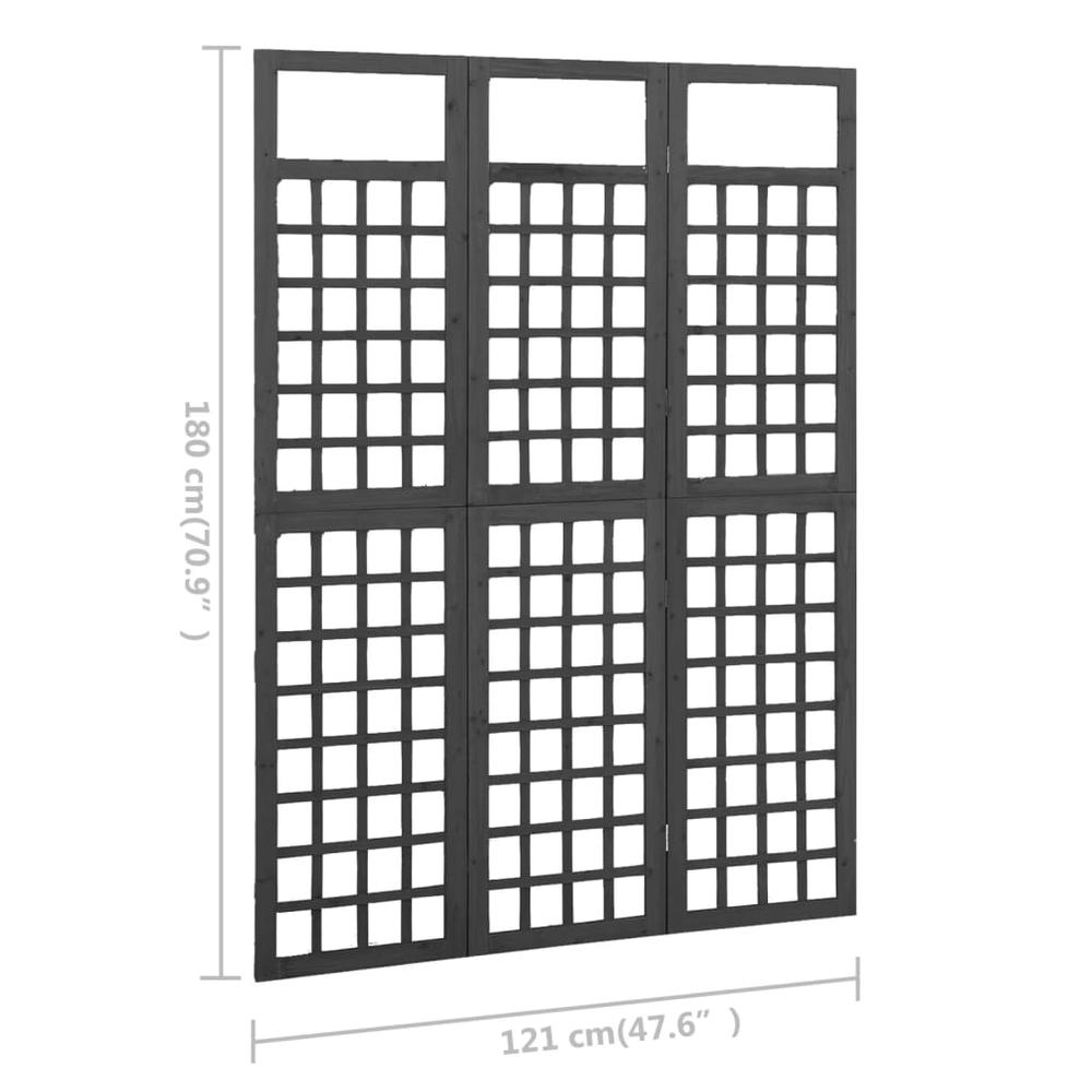 vidaXL 3-Panel Room Divider/Trellis Solid Fir Wood Black 47.6"x70.9". Picture 6
