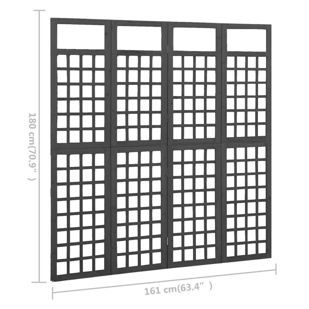 vidaXL 4-Panel Room Divider/Trellis Solid Fir Wood Black 63.4"x70.9". Picture 6
