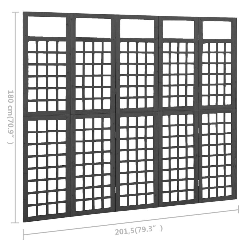vidaXL 5-Panel Room Divider/Trellis Solid Fir Wood Black 79.3"x70.9". Picture 6
