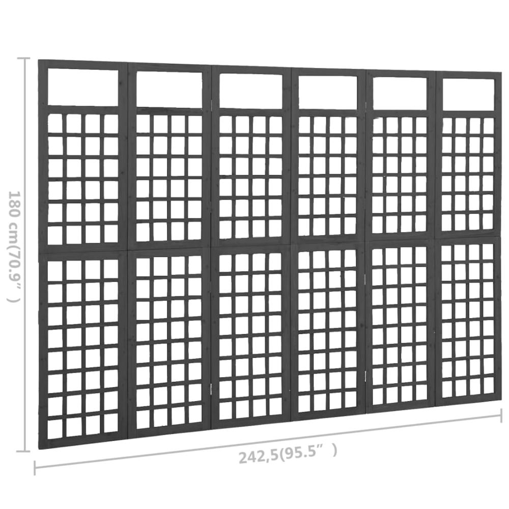 vidaXL 6-Panel Room Divider/Trellis Solid Fir Wood Black 95.5"x70.9". Picture 6