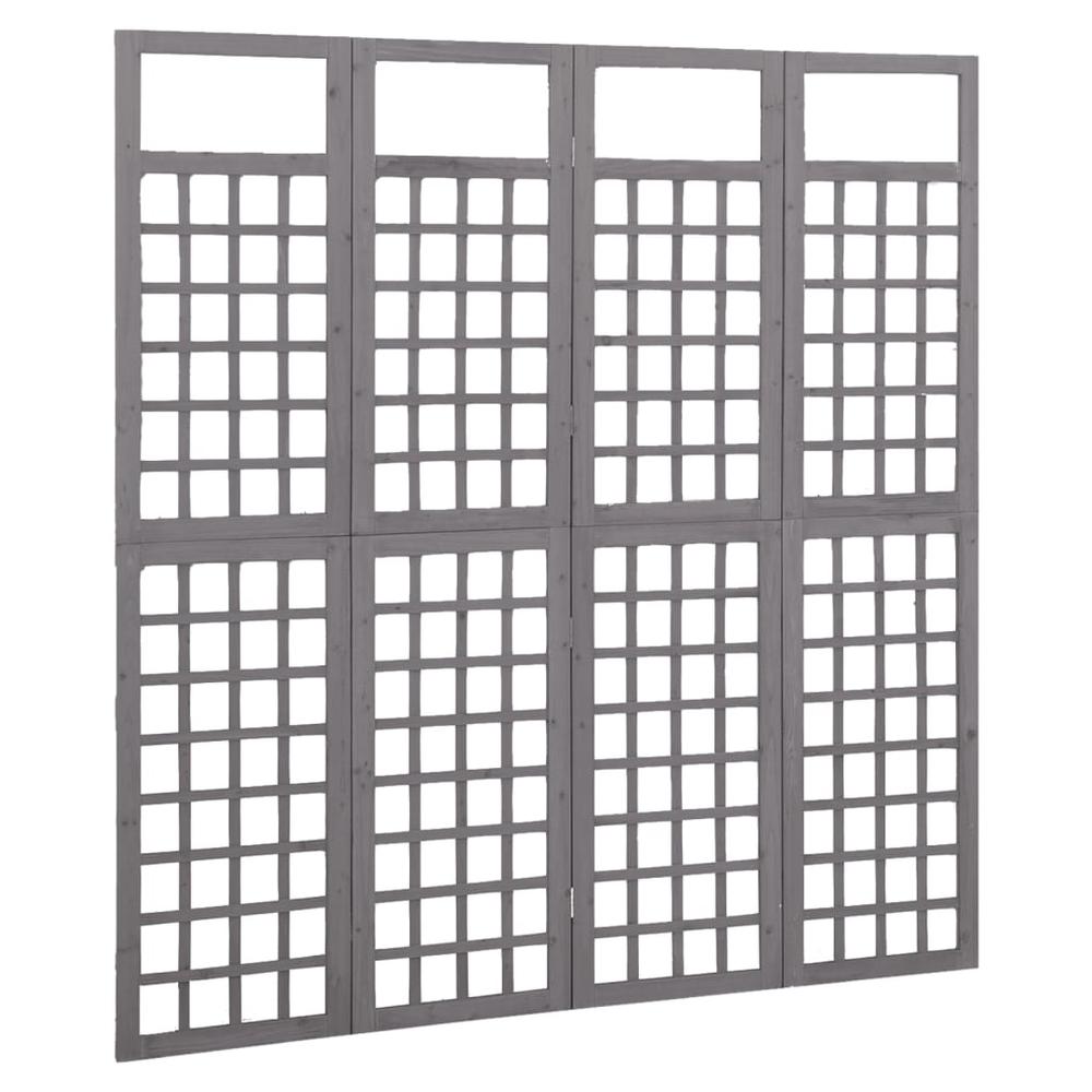 4-Panel Room Divider/Trellis Solid Fir Wood Gray 63.4"x70.9". Picture 2