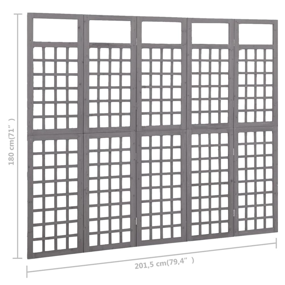 vidaXL 5-Panel Room Divider/Trellis Solid Fir Wood Gray 79.3"x70.9". Picture 6