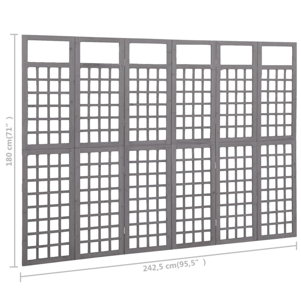 vidaXL 6-Panel Room Divider/Trellis Solid Fir Wood Gray 95.5"x70.9". Picture 6