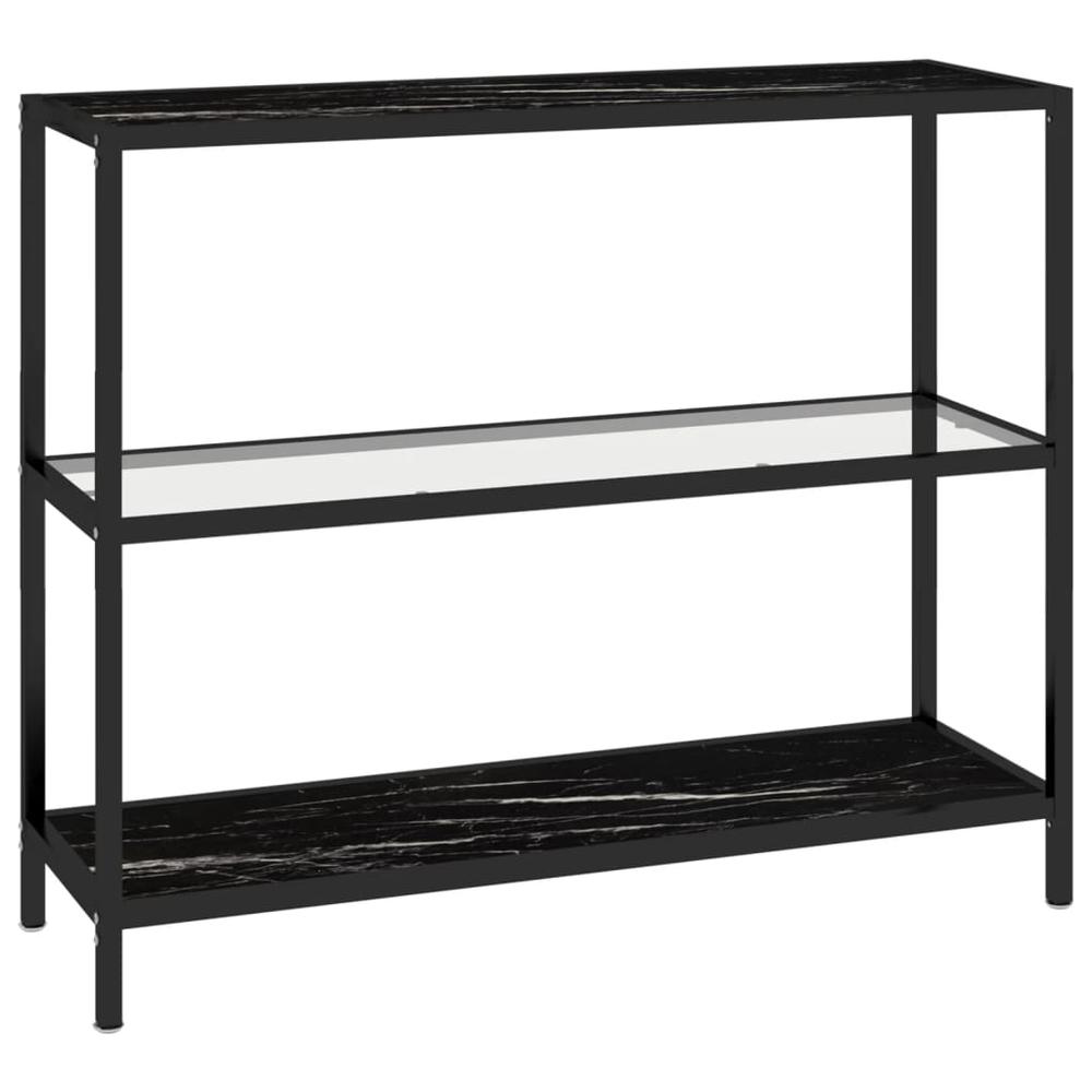 Shelf Transparent and Black Marble 39.4"x14.2"x35.4" Tempered Glass. Picture 1