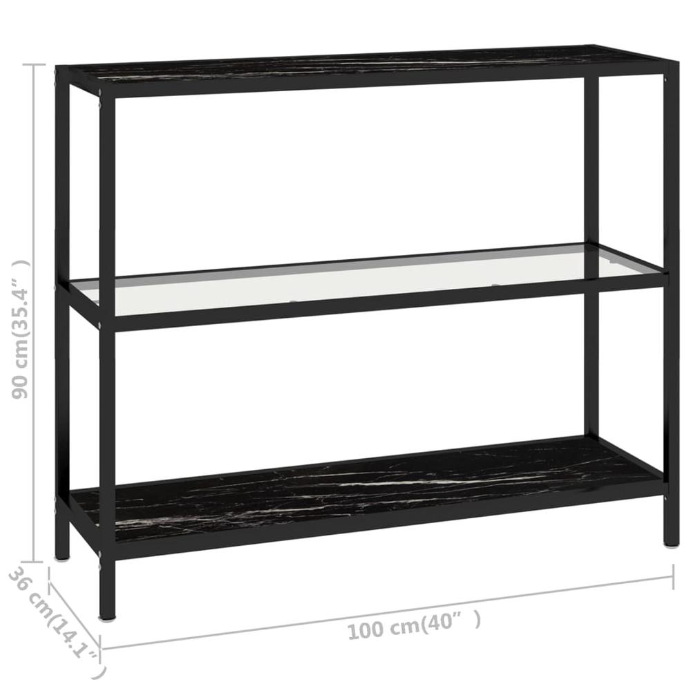 Shelf Transparent and Black Marble 39.4"x14.2"x35.4" Tempered Glass. Picture 7