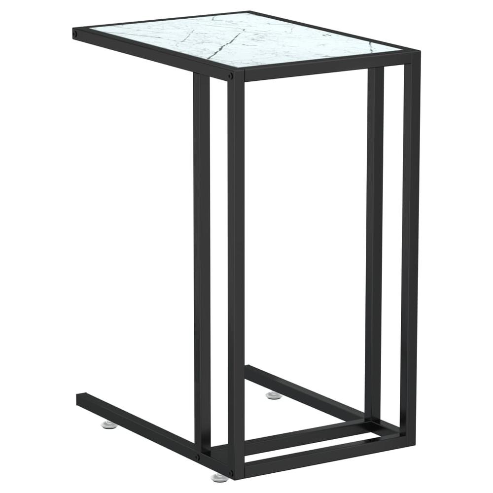 Computer Side Table White Marble 19.7"x13.8"x25.6" Tempered Glass. Picture 1