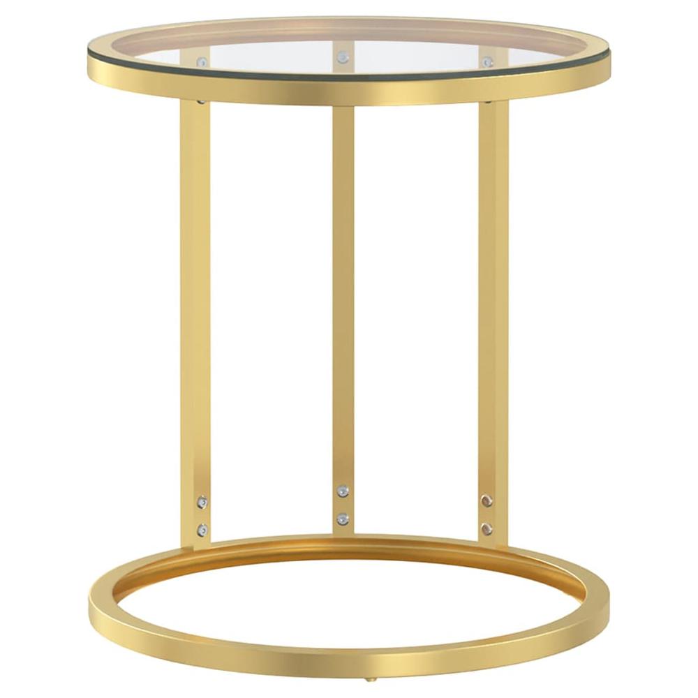 Side Table Gold and Transparent 17.7" Tempered Glass. Picture 1