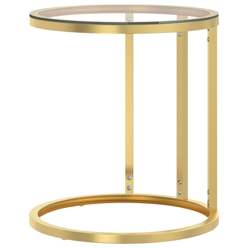 Side Table Gold and Transparent 17.7" Tempered Glass. Picture 2