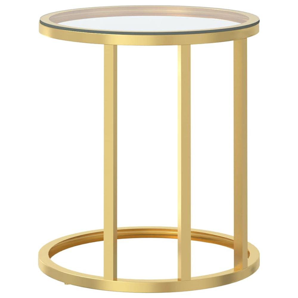 Side Table Gold and Transparent 17.7" Tempered Glass. Picture 3