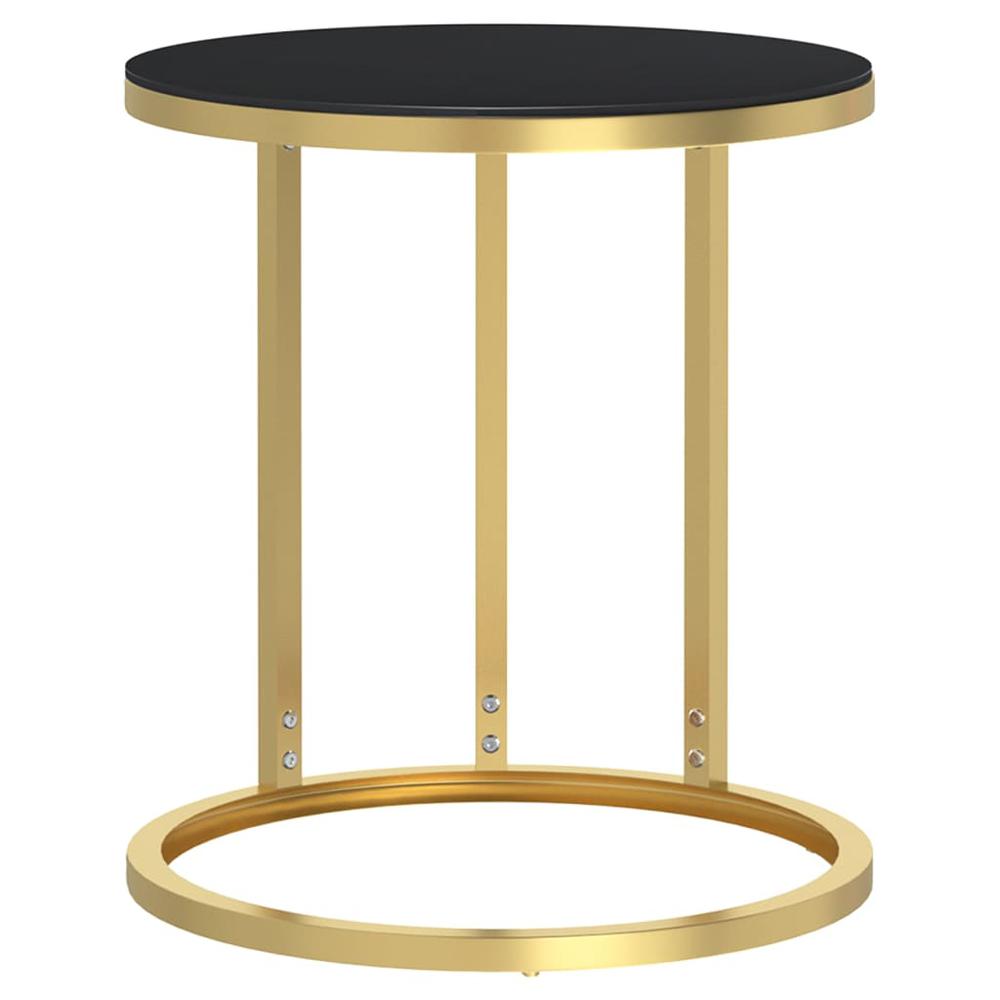 Side Table Gold and Black 17.7" Tempered Glass. Picture 1
