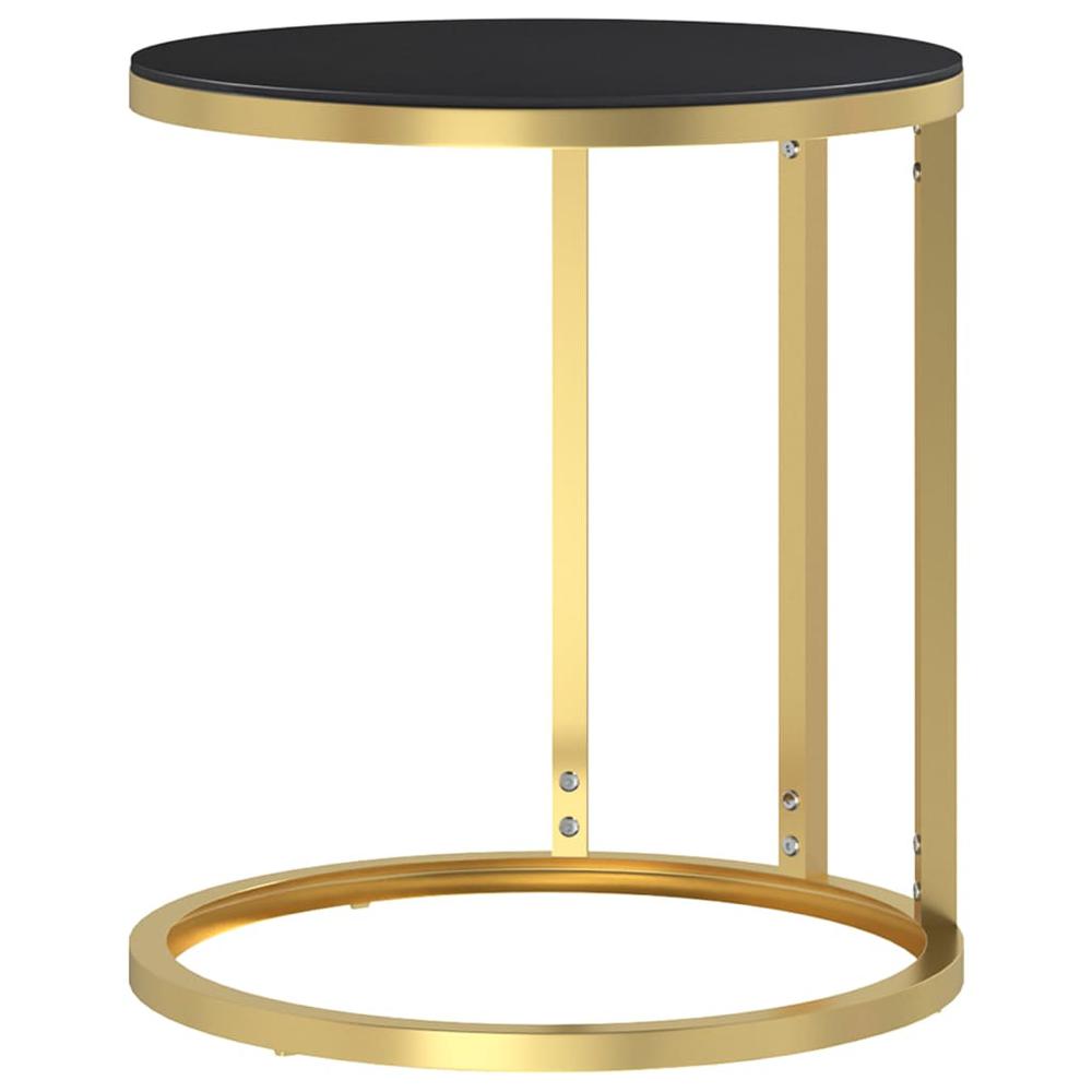 Side Table Gold and Black 17.7" Tempered Glass. Picture 2
