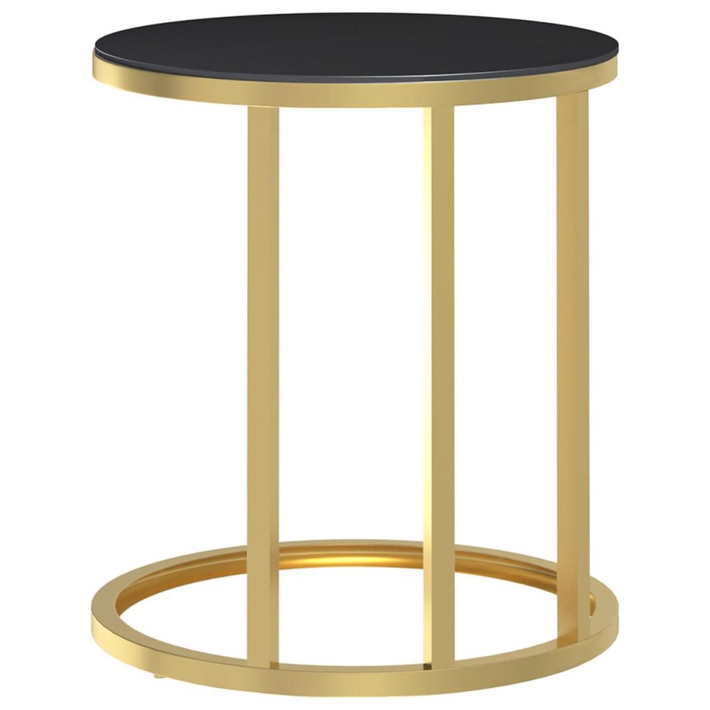 Side Table Gold and Black 17.7" Tempered Glass. Picture 3