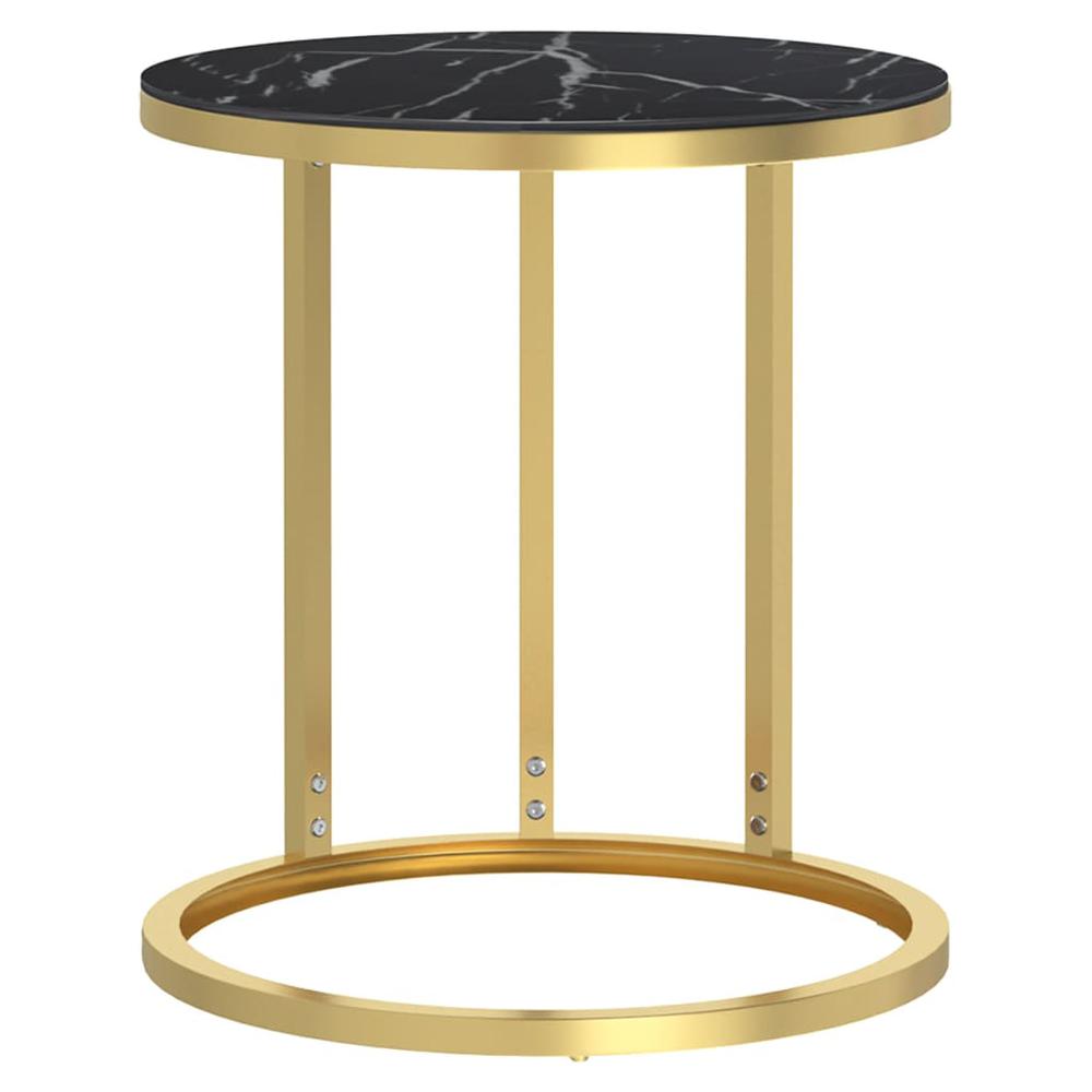Side Table Gold and Black Marble 17.7" Tempered Glass. Picture 1