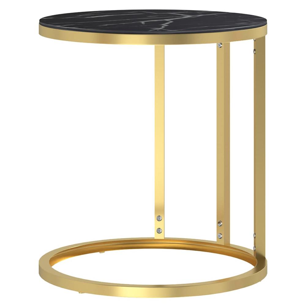 Side Table Gold and Black Marble 17.7" Tempered Glass. Picture 2