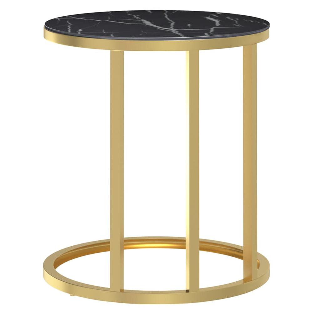 Side Table Gold and Black Marble 17.7" Tempered Glass. Picture 3