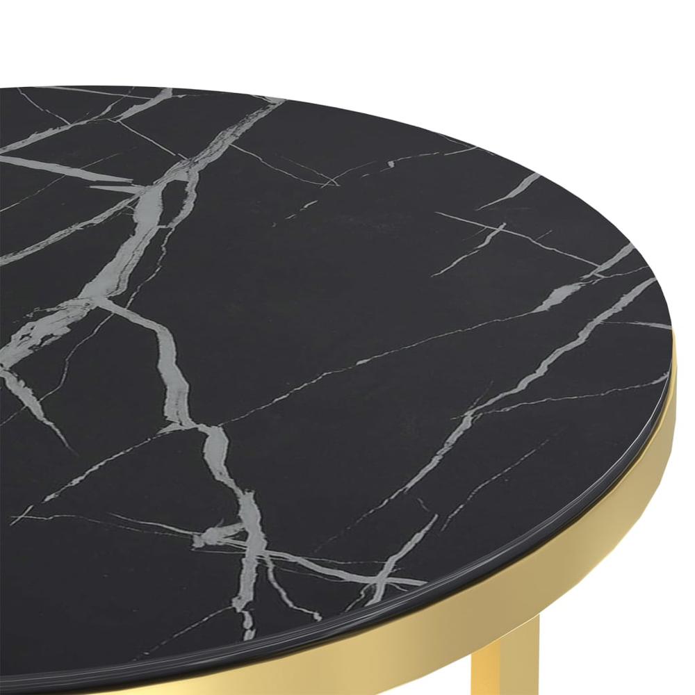 Side Table Gold and Black Marble 17.7" Tempered Glass. Picture 5