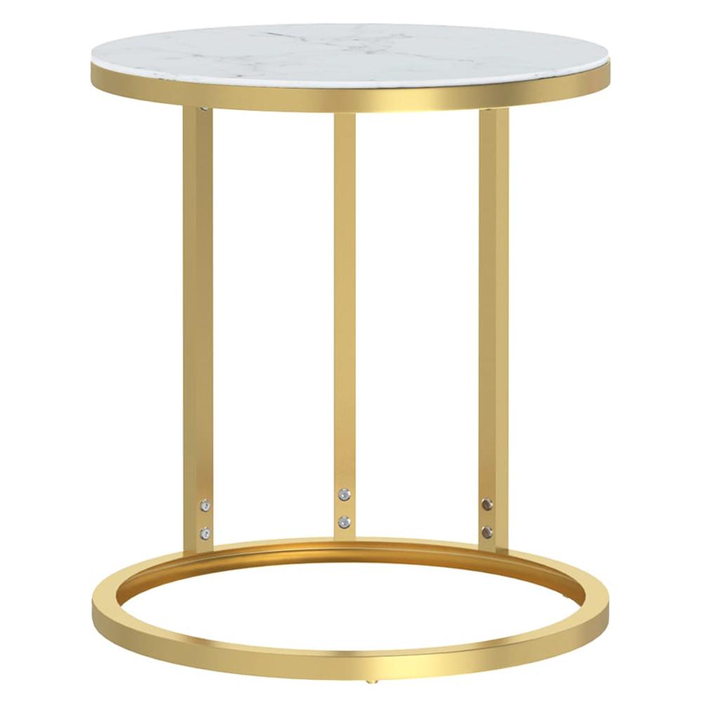 Side Table Gold and White Marble 17.7" Tempered Glass. Picture 1