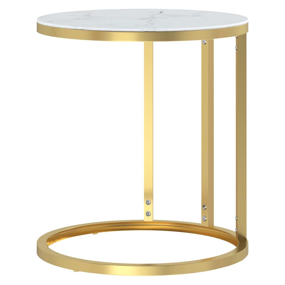 Side Table Gold and White Marble 17.7" Tempered Glass. Picture 2