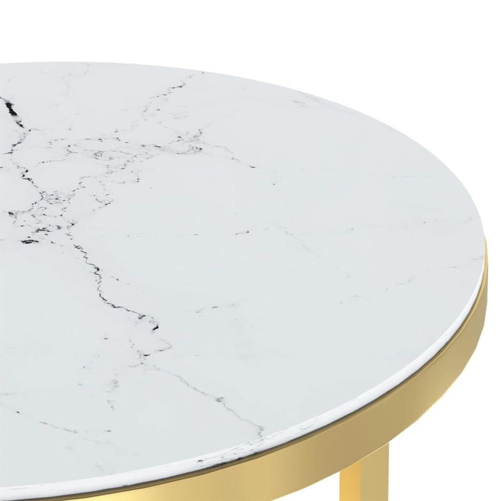 Side Table Gold and White Marble 17.7" Tempered Glass. Picture 5