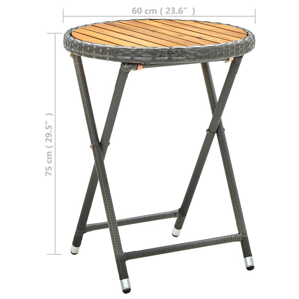 vidaXL Tea Table Gray 23.6" Poly Rattan and Solid Acacia Wood. Picture 7
