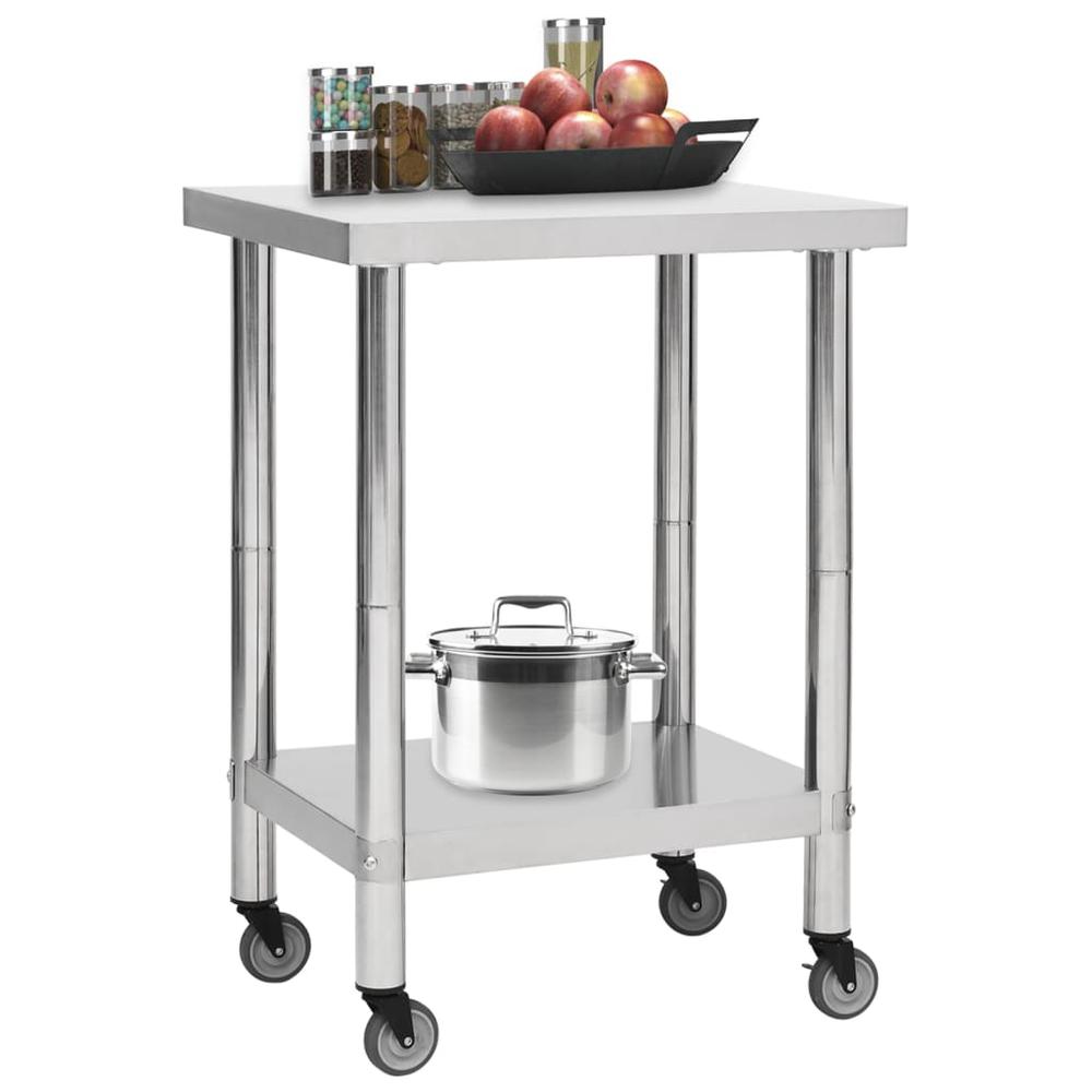 Kitchen Work Table with Wheels 23.6"x17.7"x33.5" Stainless Steel. Picture 1