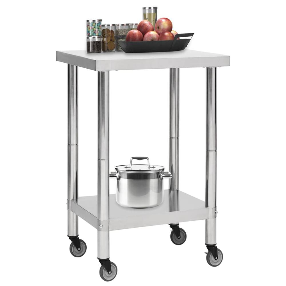 Kitchen Work Table with Wheels 23.6"x23.6"x33.5" Stainless Steel. Picture 1