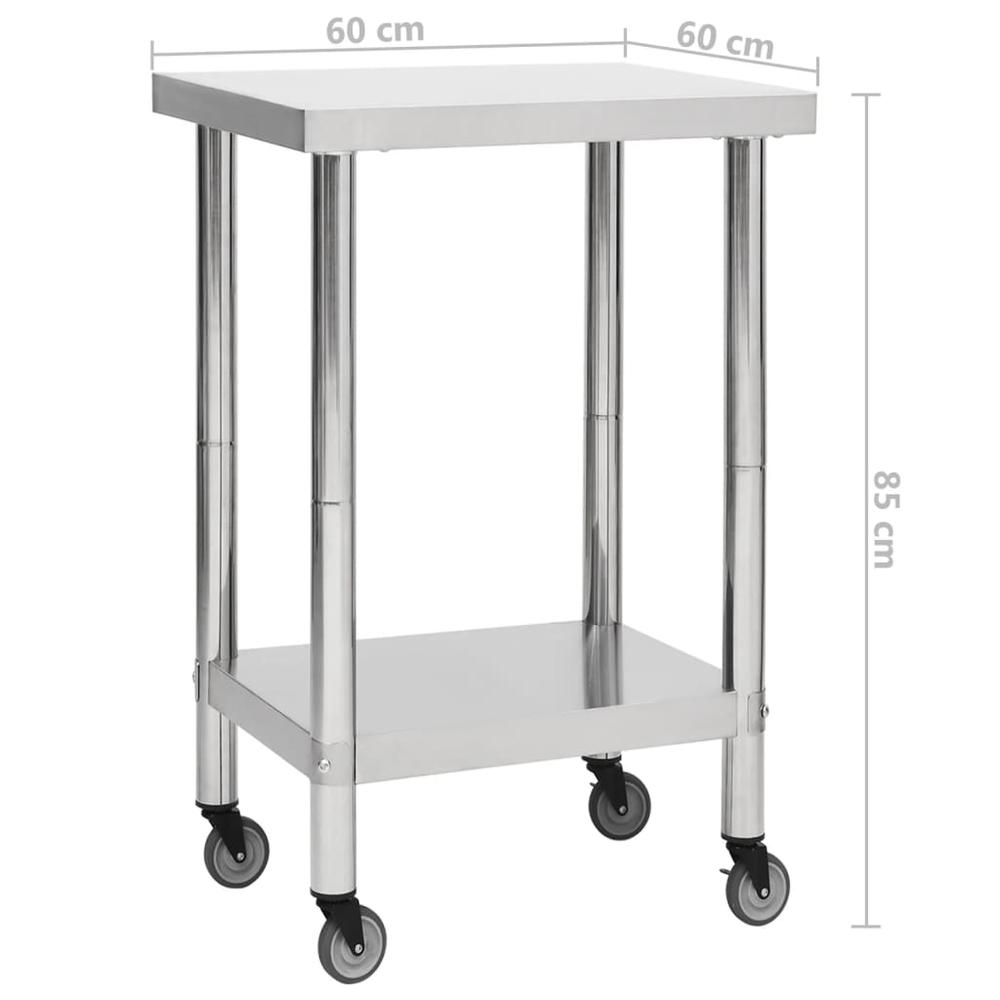 Kitchen Work Table with Wheels 23.6"x23.6"x33.5" Stainless Steel. Picture 6