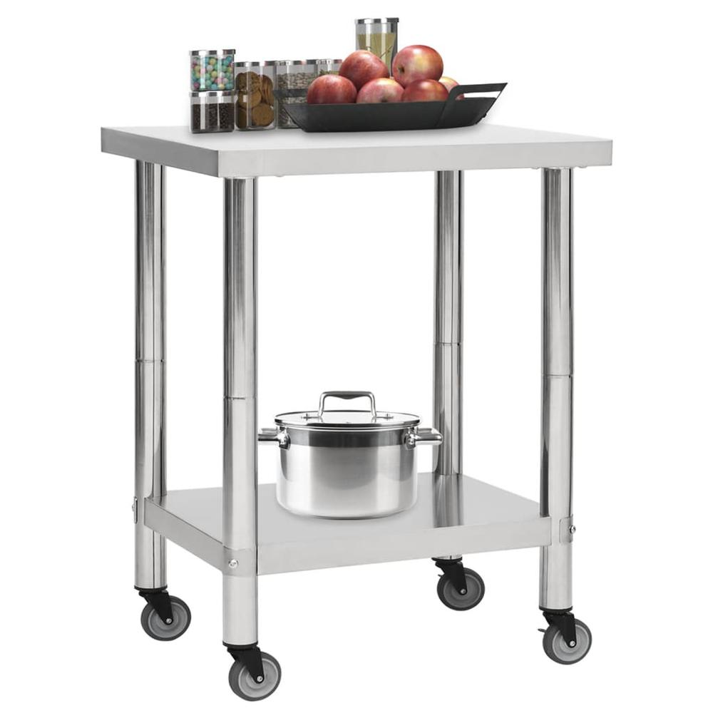 Kitchen Work Table with Wheels 31.5"x17.7"x33.5" Stainless Steel. Picture 1