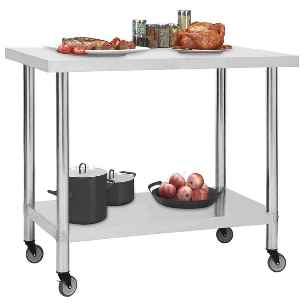 Kitchen Work Table with Wheels 31.5"x23.6"x33.5" Stainless Steel. Picture 1