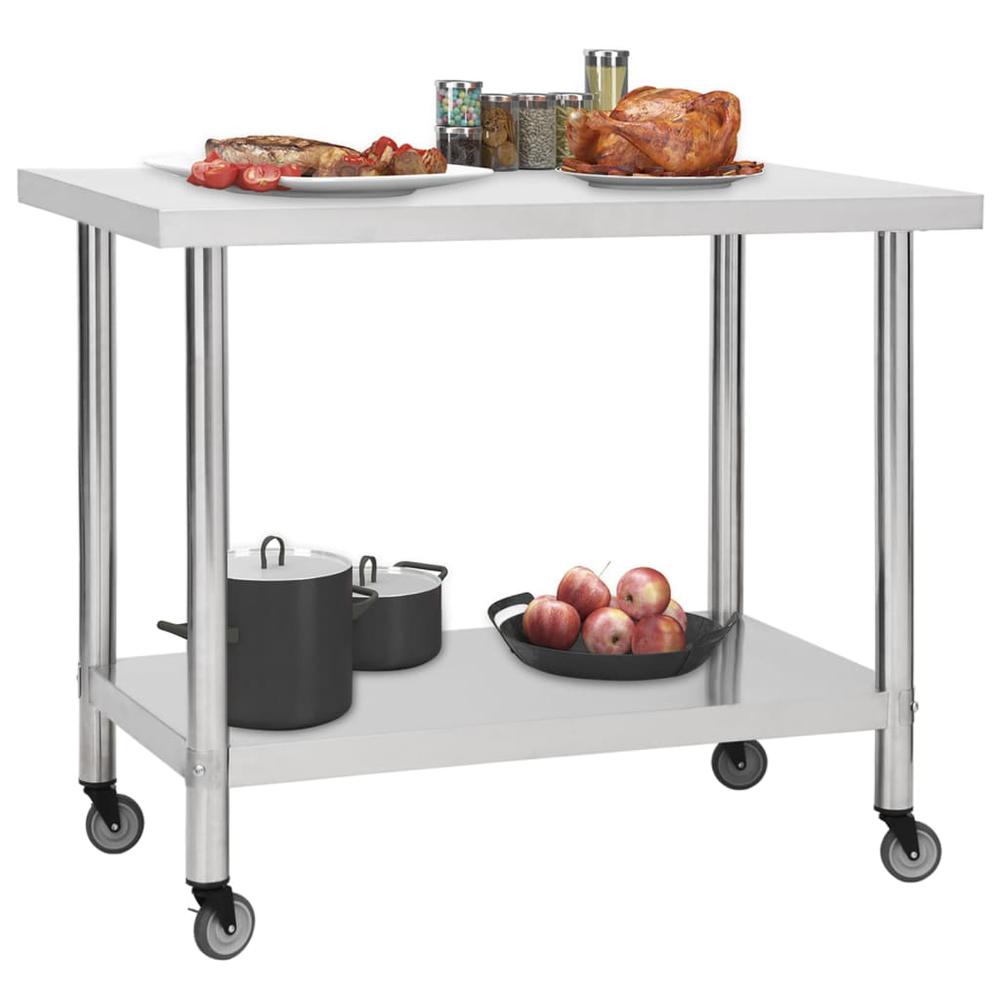 Kitchen Work Table with Wheels 39.4"x11.8"x33.5" Stainless Steel. Picture 1
